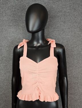 Sweet & Sun-Kissed: Balboa, Peach Ruched Bust Peplum Cami Top